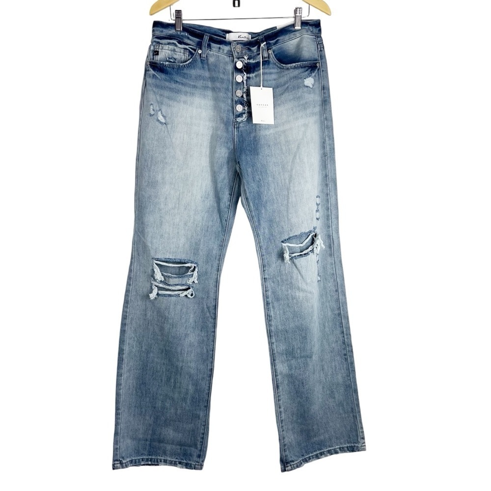 KANCAN 11/29 90's flare distressed acid washed button fly Jeans Long inseam
